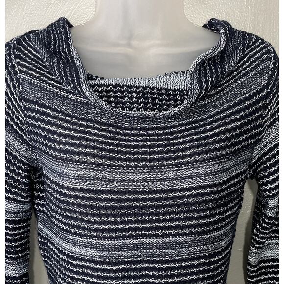 New York & Company Sweater Size XS Blue Striped Crochet Open Knit Coastal Chic - Picture 2 of 10